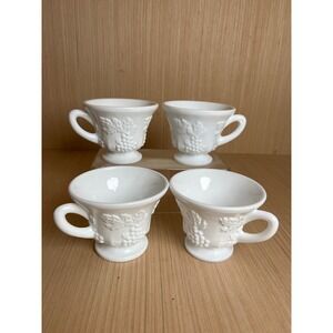 Westmoreland Milk Glass Paneled Grape Punch Cups Set of 4 Vintage Footed Mugs